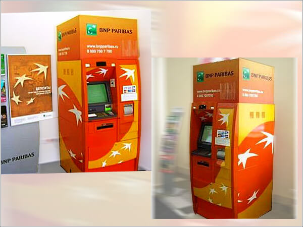 Оформление банкоматов рекламой BNP Paribas