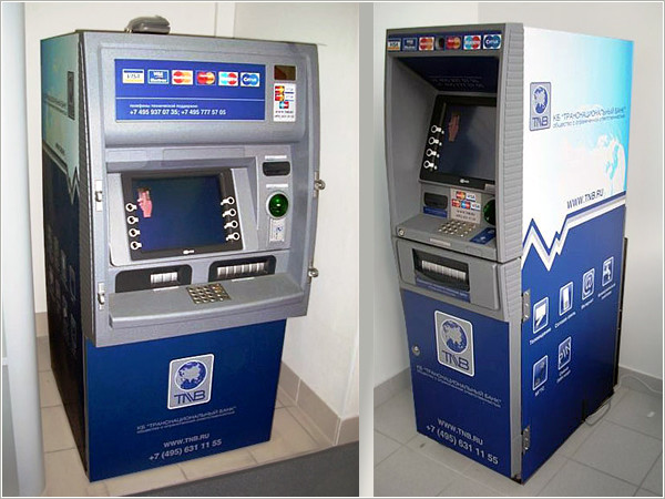 Оклейка банкоматов в фирменном стиле на примере КБ Транснациональный банк