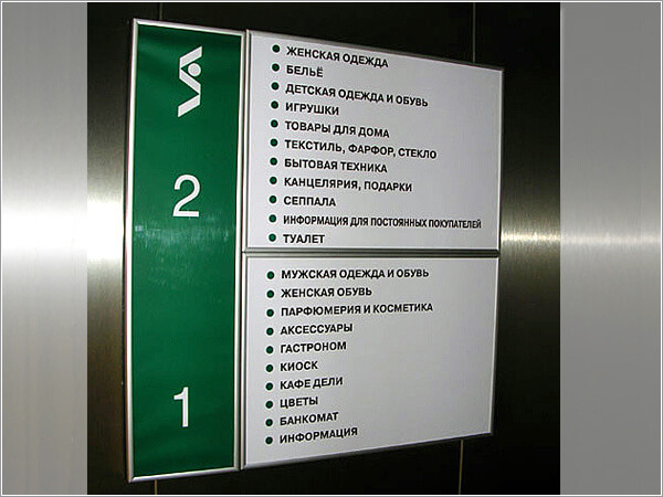 Навигационная табличка в лифте для бутика