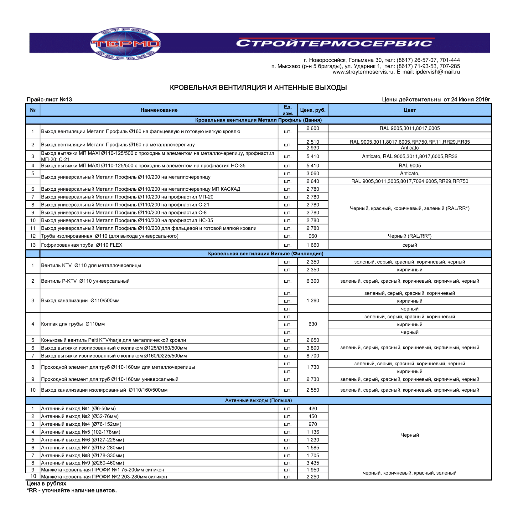 Прайс на кровельные работы